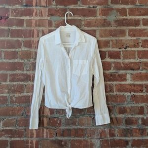 J Crew White Button Up long sleeve Shirt with knot